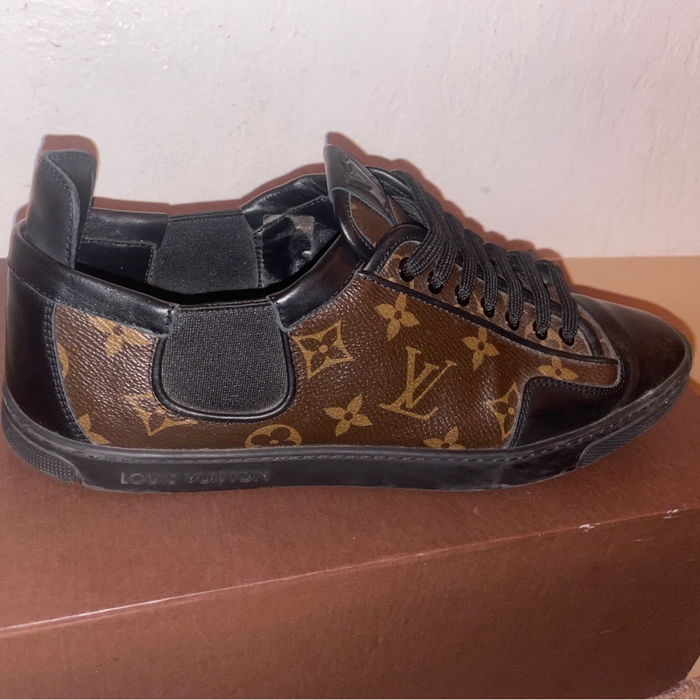 Louis Vuitton Brown Monogram Canvas And Black Leather Slalom Low Top Sneakers - Picture 3 of 7